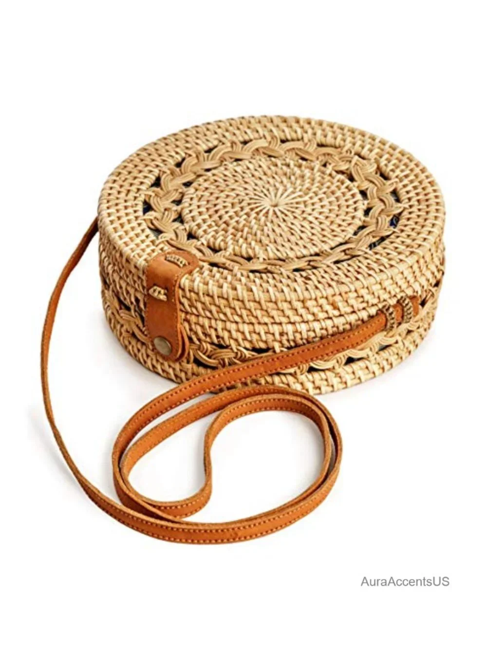 Handmade Rattan Crossbody Bag - Woven Straw Purse - Boho Circle Bag
